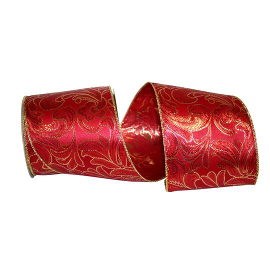 JAM Paper 4" x 10yd. Red & Gold Swirls Wired Ribbon